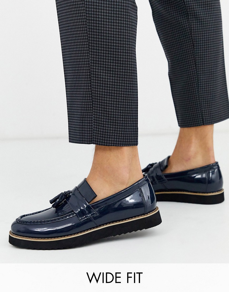 Truffle Collection wide fit patent loafer in navy