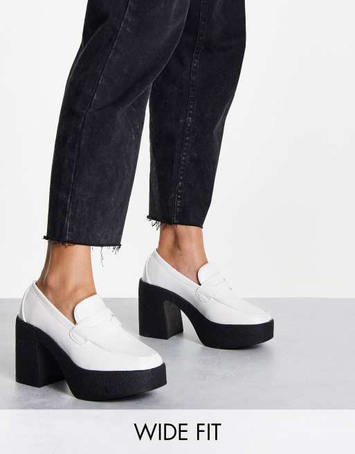 Truffle Collection Wide Fit platform loafers in white | ASOS