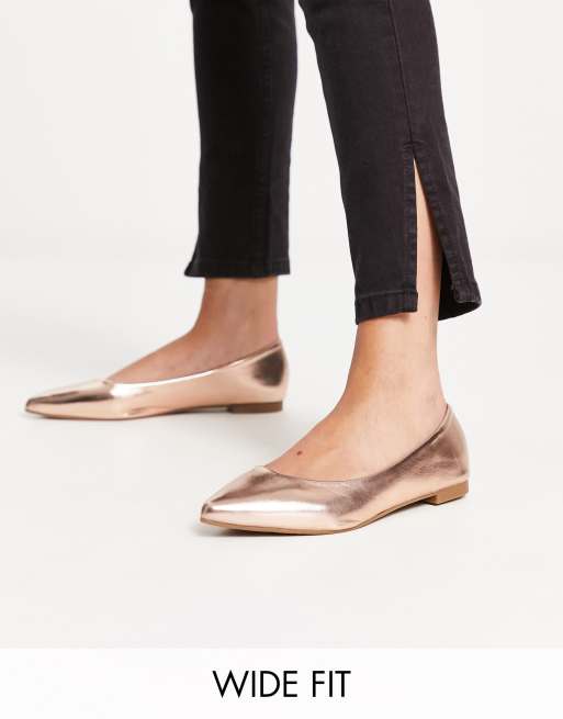 Truffle Collection Wide Fit pointed ballet flat in rose gold ASOS