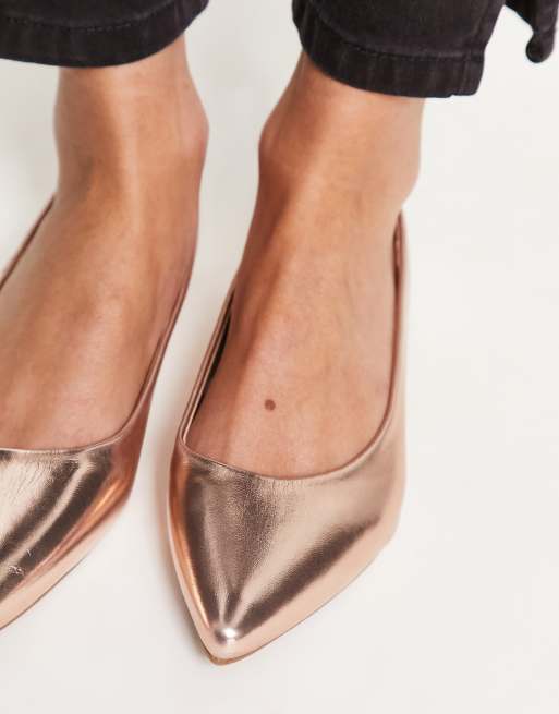 Truffle Collection Wide Fit pointed ballet flat in rose gold ASOS