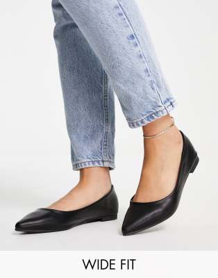 TRUFFLE COLLECTION WIDE FIT WIDE FIT POINTED BALLET FLATS IN BLACK