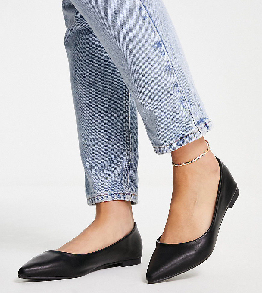 Truffle Collection Wide Fit pointed ballet flats in black