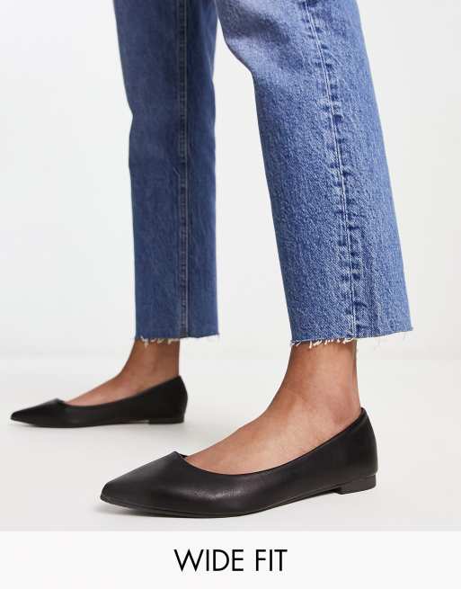 Truffle Collection Wide Fit pointed ballet flats in black ASOS