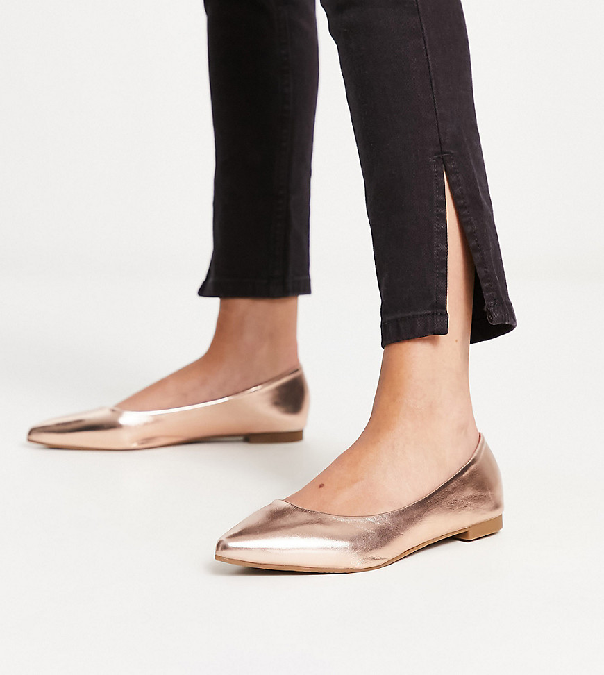 Truffle Collection Wide Fit pointed ballet in rose gold