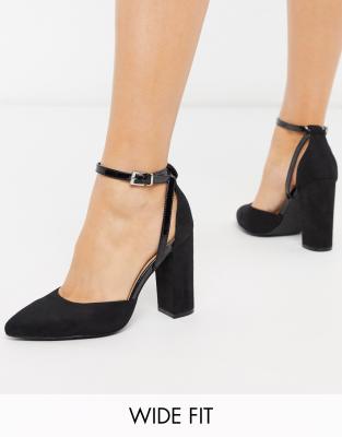 wide fit black block heels