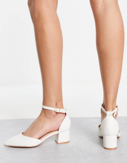 White pointed store toe block heels