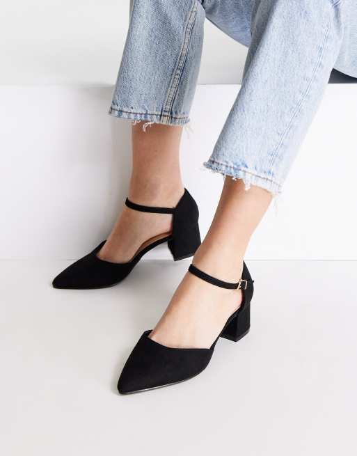 Black pointed mid heels sale