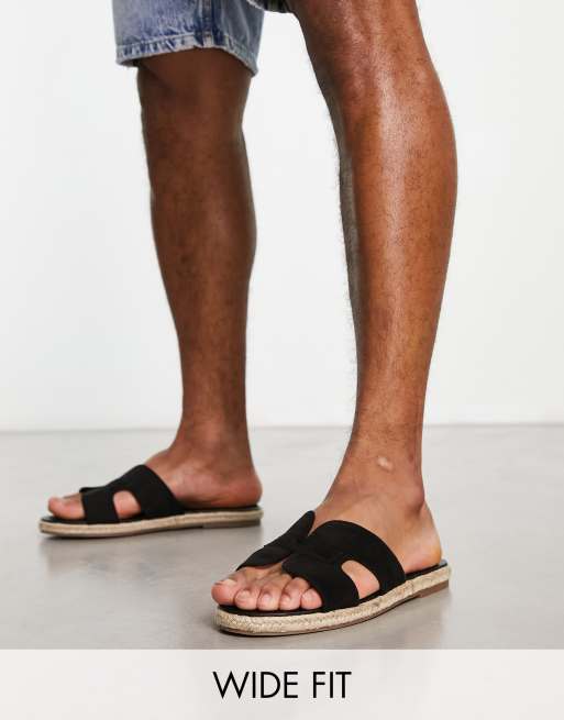 Truffle Collection Wide Fit - Sandales en daim style espadrilles à enfiler - Noir