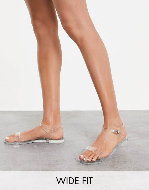truffle collection wide fit clear heeled sandals