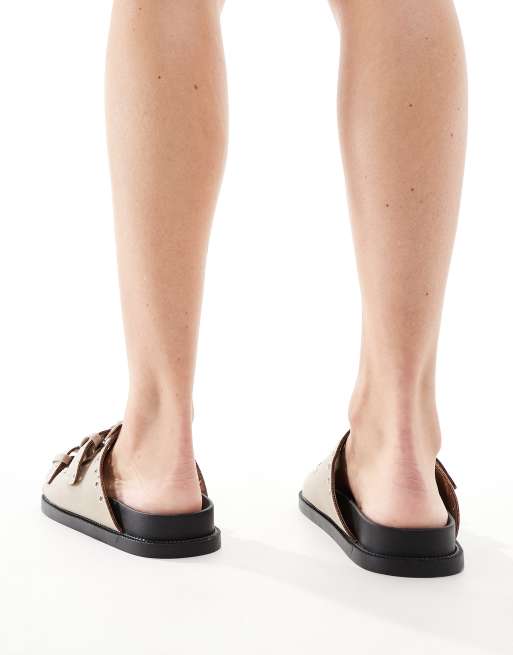 Truffle Collection Wide Fit - Sandali tortora a pianta larga con fascette doppie e borchie, 2 di 4