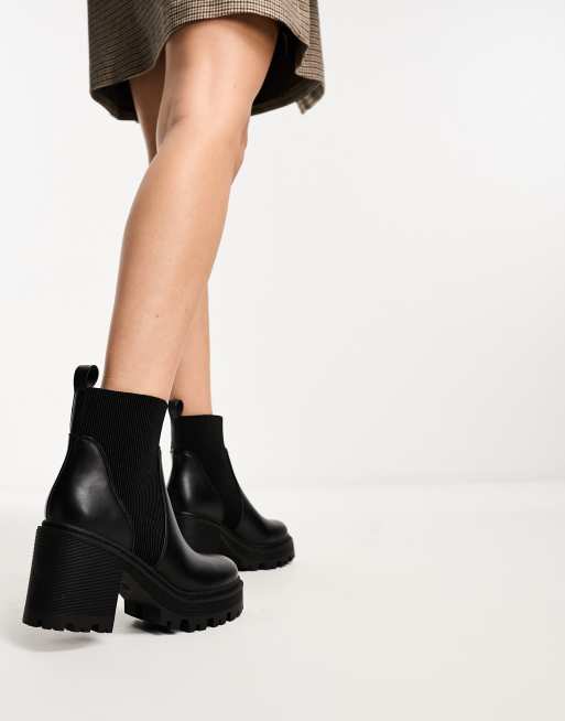 Boohoo Schwarze Boots Mit Dicker Sohle Asos Design Schwarze