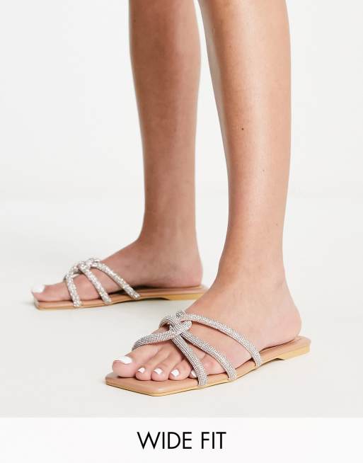 Truffle Collection Wide Fit – Silverfärgade utsmyckade mules