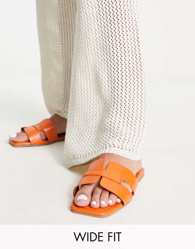 Truffle Collection Wide Fit slip on mule sliders in orange