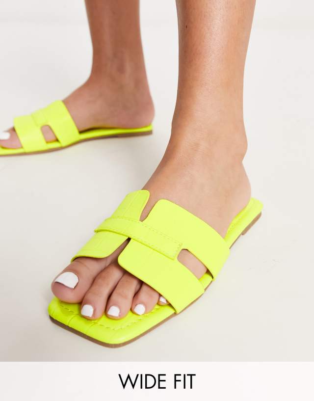 Truffle Collection Wide Fit slip on mule slides in lime