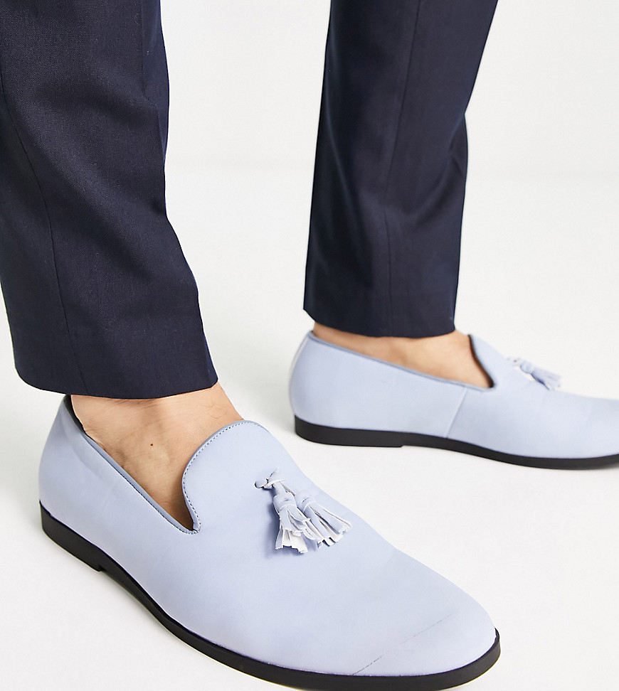 Truffle Collection wide fit slipper loafers in cornflower blue