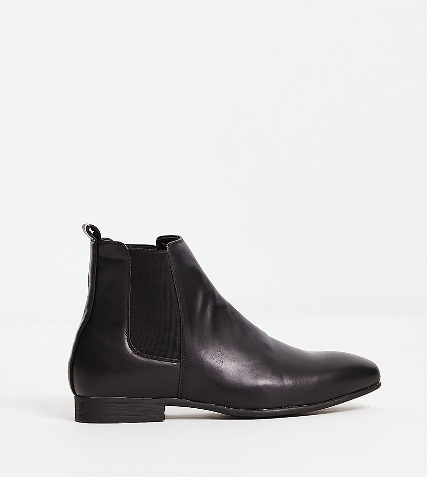Truffle Collection wide fit smart chelsea boots in black faux leather