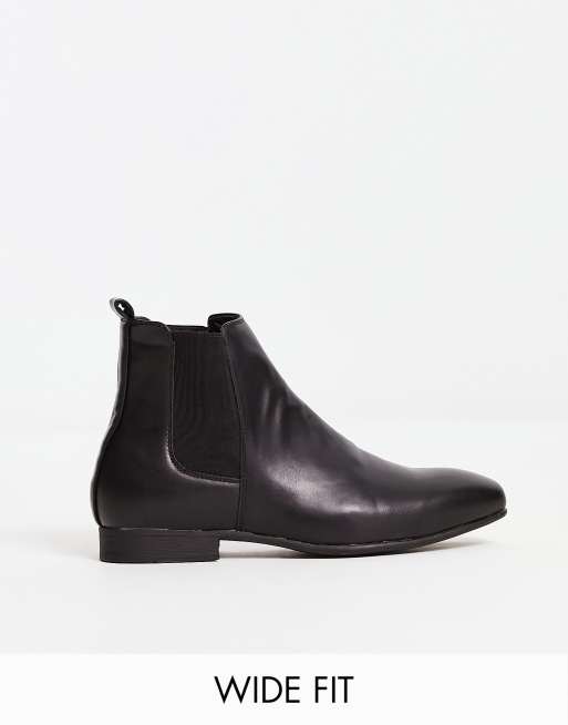 Truffle Collection wide fit smart chelsea boots in black faux leather