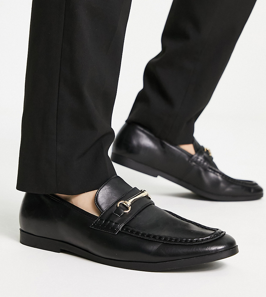 Truffle Collection wide fit snaffle trim loafers in black