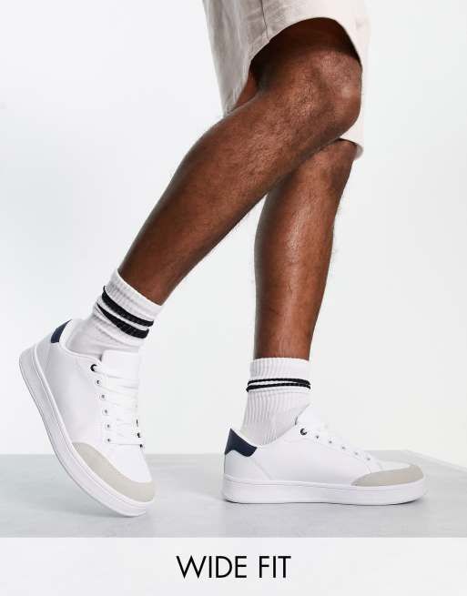 Truffle Collection Wide Fit - Sneakers med snørebånd i hvid/marineblå blanding