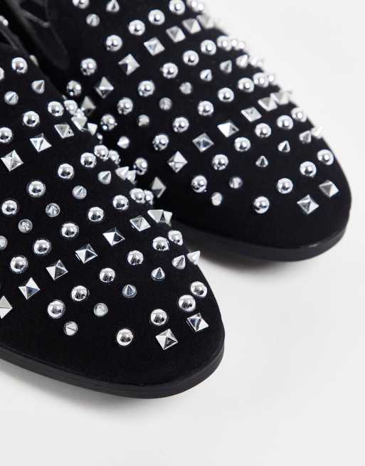 Truffle Collection Wide Fit - Sorte loafers med nitter i imiteret læder, 3 af 4
