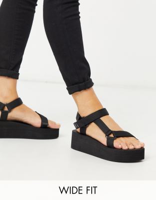 black wide fit flatforms