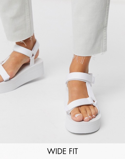 Truffle Collection wide fit sporty flatform sandal in white