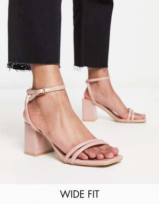 Truffle Collection Wide Fit square toe block heel barely there sandals in beige-Neutral