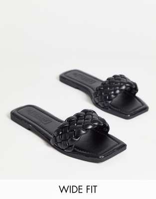TRUFFLE COLLECTION TRUFFLE COLLECTION WIDE FIT SQUARE TOE FLAT SLIDERS IN BLACK,WFPAN85