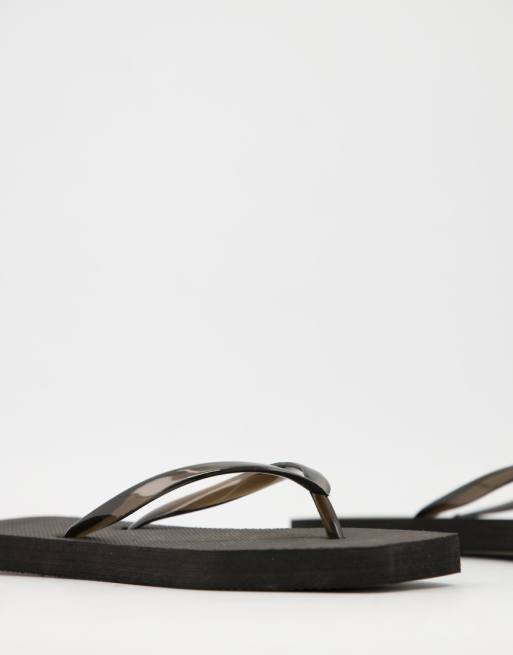 Truffle Collection wide fit square toe flip flop 2 pack in black and beige | ASOS