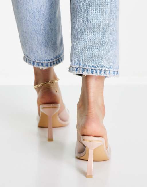 Truffle Collection Wide Fit square toe heeled mules in clear ASOS