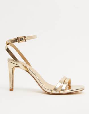 gold 3 strap heels
