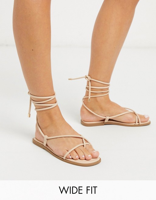 Truffle Collection wide fit square toe tie leg flat sandal