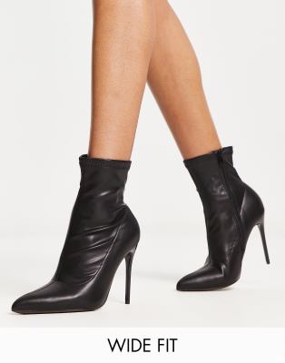 Truffle Collection Wide Fit Stiletto Heel Sock Boots In Black