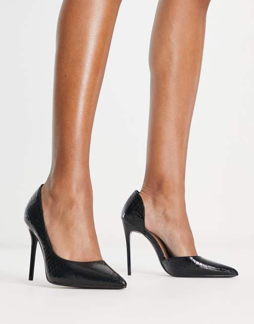 Truffle Collection Wide Fit stiletto heeled shoes in black croc, 3 of 4
