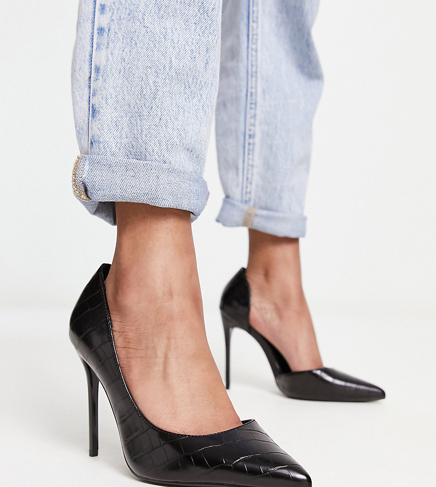 Wide Fit stiletto heeled shoes in black croc