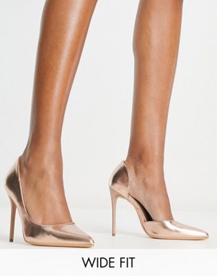 Truffle Collection Wide Fit stiletto heeled shoes in rose gold