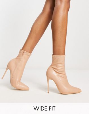 Truffle Collection Wide Fit stiletto heeled sock boots in taupe - ASOS Price Checker