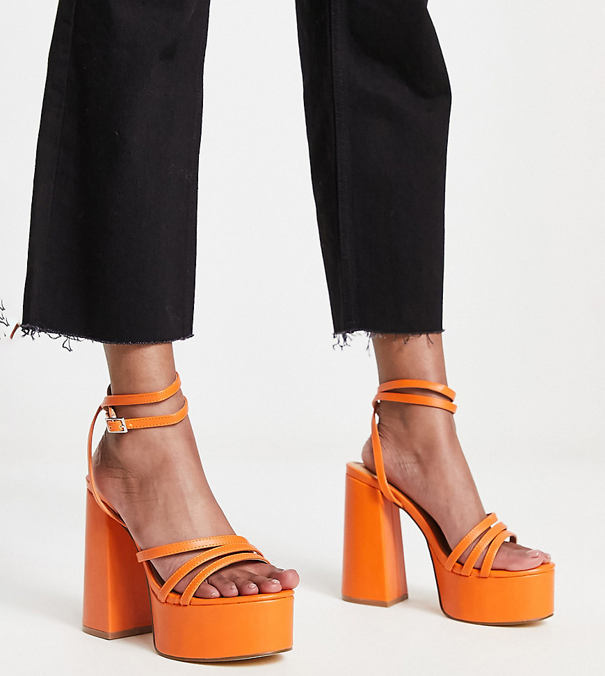 Truffle Collection Wide Fit strappy platform sandals in orange