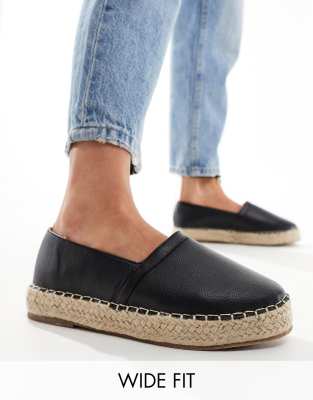 Truffle Collection wide fit stud detail espadrille in black