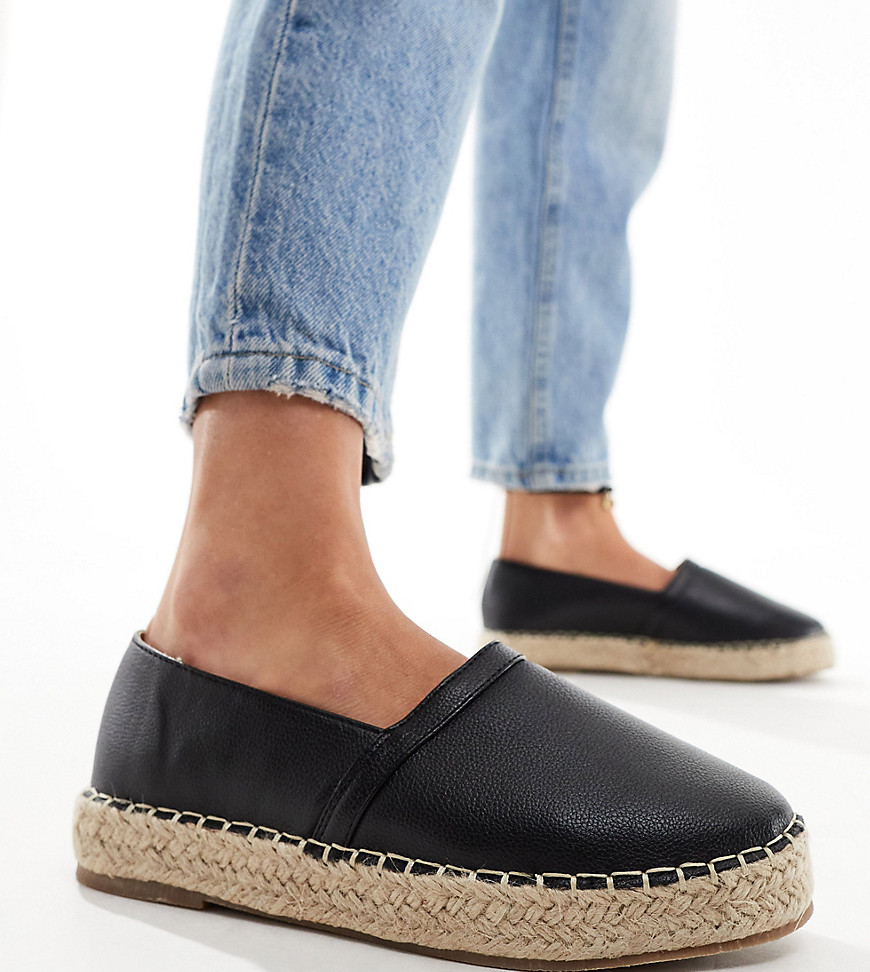 Truffle Collection Wide Fit Stud Detail Espadrilles In Black