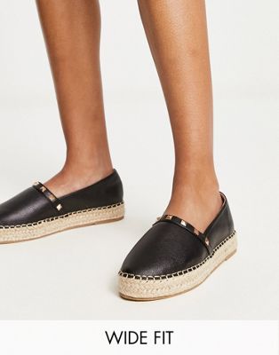 Truffle Collection Wide Fit studded espadrille shoes in black