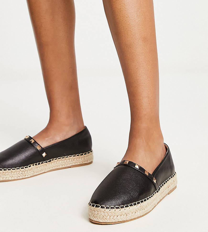 Truffle Collection Wide Fit Studded Espadrille Shoes In Black