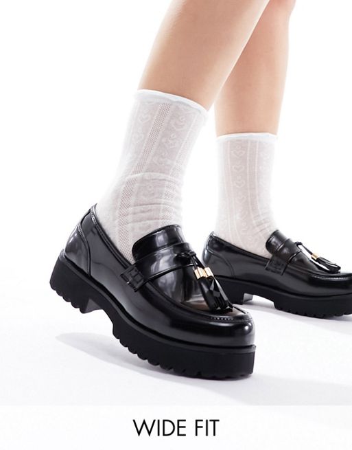 Truffle Collection Wide Fit tassel penny loafers in black