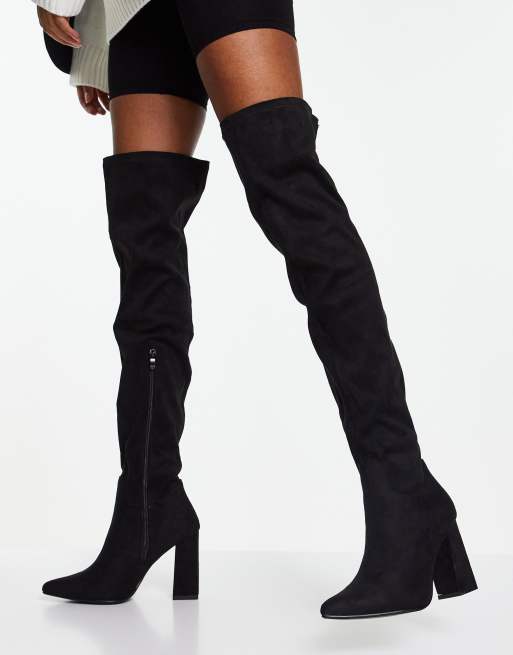 Black suede thigh high clearance heel boots