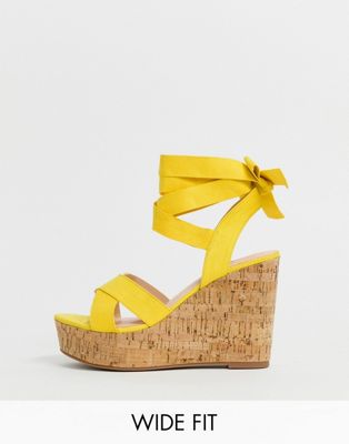 yellow tie up wedges
