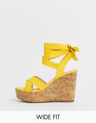 yellow tie up wedges