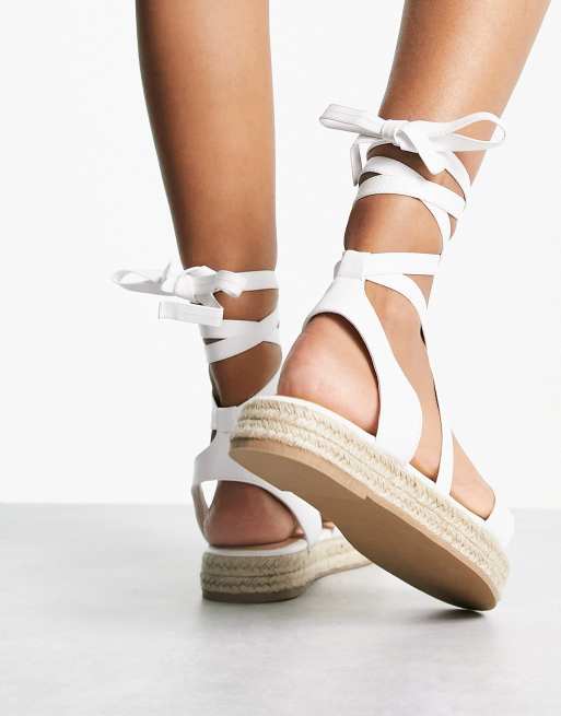 London Rebel Wide Fit Tie Leg Espadrille Wedges