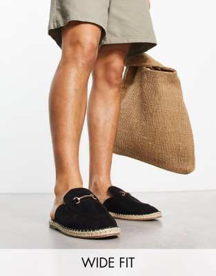 Truffle Collection Truffle Collection wide fit trim espadrille mules in black faux suede