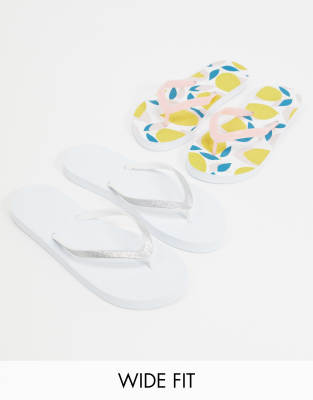 Truffle Collection Wide Fit Two Pack Flip Flops-multi
