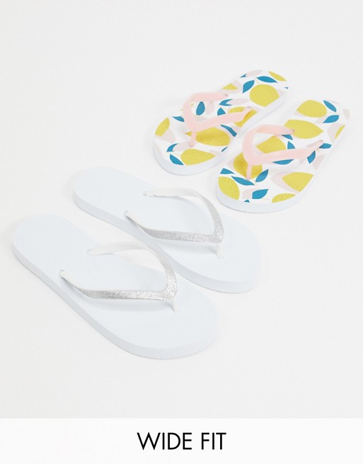 Truffle Collection wide fit two pack flip flops